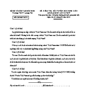 Đề kiểm tra đội tuyển học sinh giỏi môn Lịch sử lớp 12 - Trường THPT Lương Tài